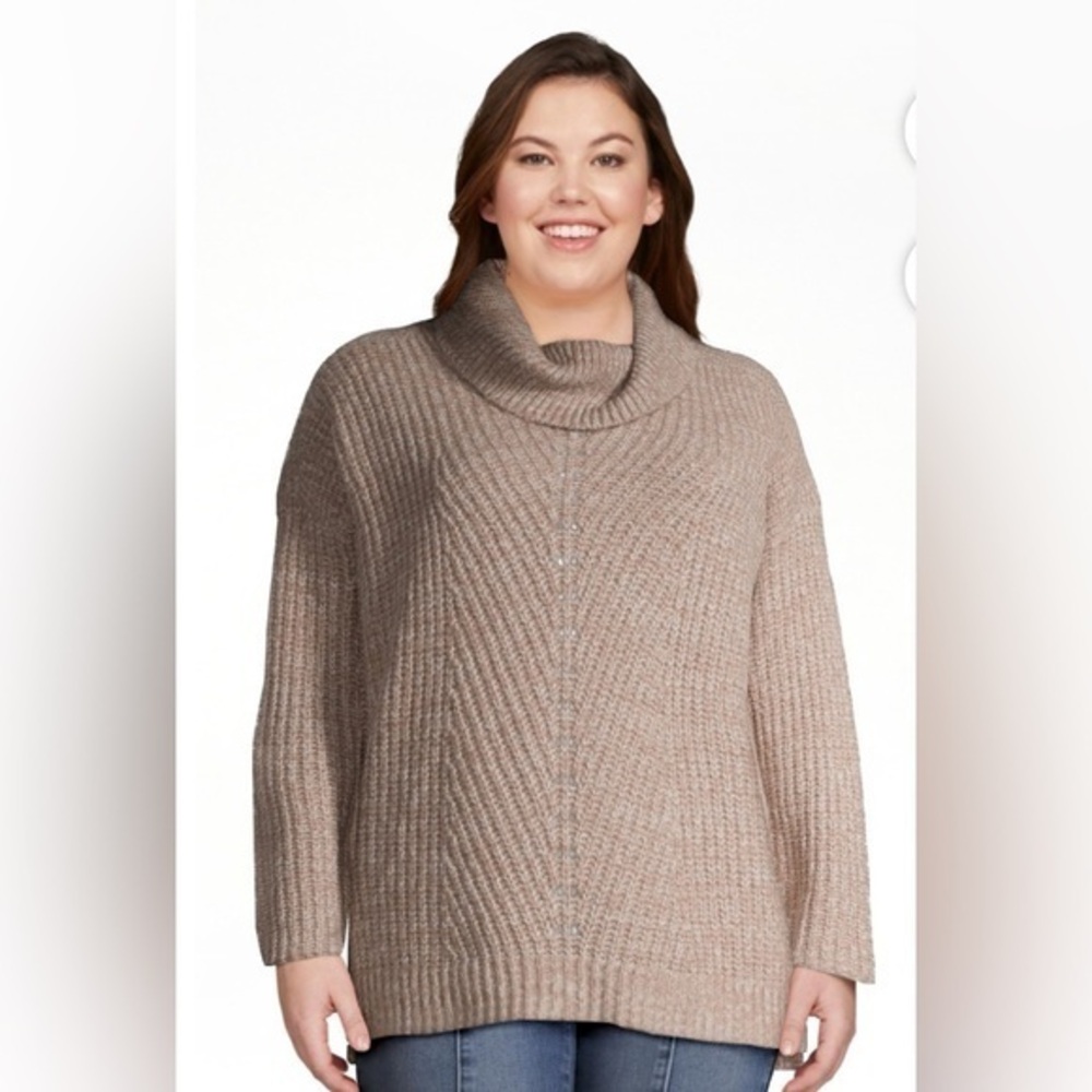 Time and Tru Textured Cowl Neck Oversized Sweater Hi Low Soft Brown Plus XXL 20